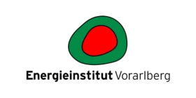 Logo des Energieinstituts Vorarlberg mit grün-roter organischer Form und schwarzem Schriftzug.