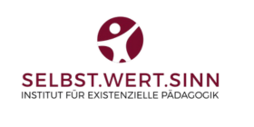Logo von SELBST.WERT.SINN mit burgunderroter Figur und Schriftzug des Instituts für existenzielle Pädagogik.