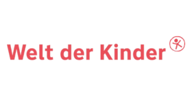 Logo von „Welt der Kinder“ mit rotem Schriftzug und kleinem Symbol einer stilisierten Figur.